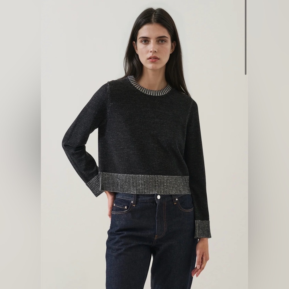 Patrick Assaraf Merino Plaited Cropped Crewneck